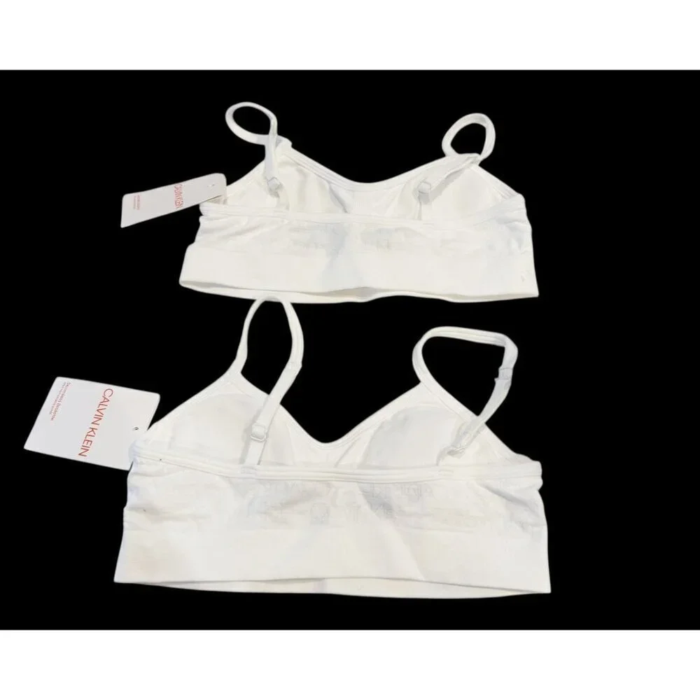 Two Calvin Klein Girl's Seamless Signature Bralettes White Size S (6/6X) NWT